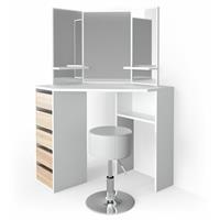 VICCO LED Eckschminktisch ARIELLE Kosmetiktisch Frisiertisch Weiß Eiche Hocker - 