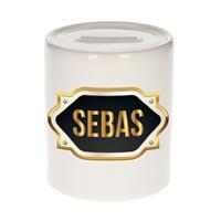 Bellatio Sebas naam cadeau spaarpot met gouden embleem - kado verjaardag/ vaderdag/ pensioen/ geslaagd/ bedankt