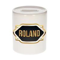 Bellatio Roland naam cadeau spaarpot met gouden embleem - kado verjaardag/ vaderdag/ pensioen/ geslaagd/ bedankt