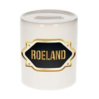 Bellatio Roeland naam cadeau spaarpot met gouden embleem - kado verjaardag/ vaderdag/ pensioen/ geslaagd/ bedankt