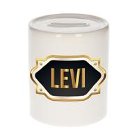 Bellatio Levi naam cadeau spaarpot met gouden embleem - kado verjaardag/ vaderdag/ pensioen/ geslaagd/ bedankt