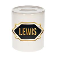 Bellatio Lewis naam cadeau spaarpot met gouden embleem - kado verjaardag/ vaderdag/ pensioen/ geslaagd/ bedankt