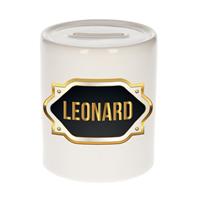 Bellatio Leonard naam cadeau spaarpot met gouden embleem - kado verjaardag/ vaderdag/ pensioen/ geslaagd/ bedankt