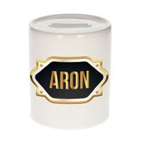 Bellatio Aron naam cadeau spaarpot met gouden embleem - kado verjaardag/ vaderdag/ pensioen/ geslaagd/ bedankt