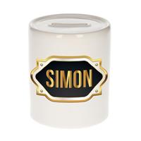 Bellatio Simon naam cadeau spaarpot met gouden embleem - kado verjaardag/ vaderdag/ pensioen/ geslaagd/ bedankt