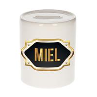 Bellatio Miel naam cadeau spaarpot met gouden embleem - kado verjaardag/ vaderdag/ pensioen/ geslaagd/ bedankt