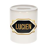 Bellatio Lucien naam cadeau spaarpot met gouden embleem - kado verjaardag/ vaderdag/ pensioen/ geslaagd/ bedankt