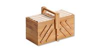 Decopatent FSC Bamboe houten Naaikist - Naaidoos opbergbox 5 vakken - Naaibox met Handvat - Compact uitklapbaar - Naaigarnituur Naaikoffer
