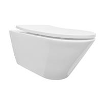 Douche Concurrent Toiletpot Hangend Wiesbaden Stereo Glans Wit 35.5x53x40cm Wandcloset Keramiek Diepspoel Rimfree met Shade Softclose en Quickrelease Toiletzitting