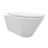 Douche Concurrent Toiletpot Hangend Wiesbaden Stereo Mat Wit 35.5x53x40cm Wandcloset Keramiek Diepspoel Rimfree met Shade Softclose en Quickrelease Toiletzitting