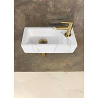 Douche Concurrent Fonteinset Mini-Rhea Rechthoek Rechts 36x18x9cm Keramiek Glans Wit Marmerlook Goud Toiletkraan Amador Sifon Plug Bevestigingsset