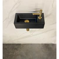 Douche Concurrent Fonteinset Mini-Rhea Rechthoek Rechts 36x18x9cm Keramiek Quartz Zwart Goud Toiletkraan Amador Sifon Plug Bevestigingsset