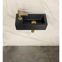 Douche Concurrent Fonteinset Mini-Rhea Rechthoek Links 36x18x9cm Keramiek Quartz Zwart Goud Toiletkraan Amador Sifon Plug Bevestigingsset