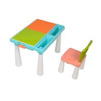 Kindertafel met 1 Stoel - Speeltafel met bouwplaat (Voor Lego blokken) en vlakke kant - 2 Vakken - 515 Bouwstenen
