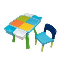 Kindertafel met 1 Stoeltje - Speeltafel met bouwplaat en Tafel kant - 4 Bakjes - Geschikt voor Duplo Bouwstenen