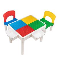 Kindertafel met 2 Stoeltjes - Speeltafel met bouwplaat en vlakke kant - 2 Bakjes - Geschikt voor Duplo Bouwstenen