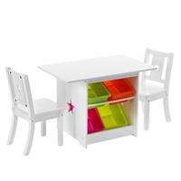 Decopatent Kindertafel met stoeltjes van hout - 1 tafel en 2 stoelen voor kinderen - Met veel opbergruimte - Kleurtafel / speeltafel / knutseltafel / tekentafel / zitgroep set - 