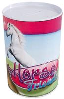 Horse Friends spaarpot meisjes 8,5 x 11,5 cm staal roze/blauw