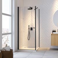 get wet Hooked draaideur met zijwand 90x90cm breed, 200cm hoog matzwart | 6mm helder veiligheidsglas met antikalk coating