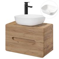 Waschtisch 80cm Wotaneiche LUTON-56-CRAFT Keramik-Waschbecken B/H/T 80/68/46 cm