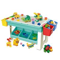Speeltafel met bouwplaat (geschikt voor Duplo blokken) en vlakke kant. Kindertafel met 7 Opbergbakken - Bouwtafel