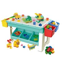 Decopatent Speeltafel met bouwplaat (geschikt voor Duplo blokken) en vlakke kant. Kindertafel met 7 Opbergbakken - Bouwtafel