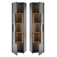 Wohnzimmer Vitrine CRISP-61 in anthrazit mit Absetzungen in Wotan Eiche Nb., B/H/T: ca. 50/197/40 cm