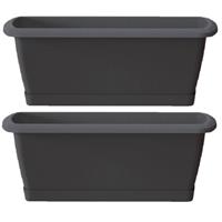 2x Respana Plantenbak/bloembak Antraciet 39 Cm Inclusief Onderzetter - Tuin Decoraties