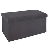 Atmosphera Poef/hocker - Opbergbox - Donkergrijs - Pu/mdf - 76 X 38 Cm