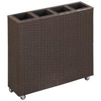 vidaXL Plantenbak verhoogd met 4 potten 80x22x79 cm poly rattan bruin