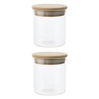 Set Van 2x Stuks Voorraadpotten/bewaarpotten 330 Ml Glas Met Houten Deksel℃- Voorraadbussen