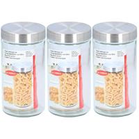 3x Glazen Luxe Voorraadpotten/voorraadbussen 1500 Ml - 1,5 Liter - 22 Cm - Voorraadbussen/potten Met Luchtdichte Deksel