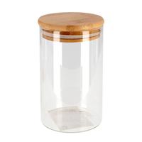 1x Transparante Keuken Voorraadpotten Met Bamboe Deksel Van Borosilicaatglas - 1,3 Liter - 10 X 10 X 22 Cm