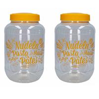 2x Stuks Pasta Voorraadpot/bewaarpot Gele Deksel 3700 Ml Kunststof - 15,5 X 25 Cm - Macaroni/spaghetti Bewaren