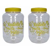 2x Stuks Pasta Voorraadpot/bewaarpot Groene Deksel 3700 Ml Kunststof - 15,5 X 25 Cm - Macaroni/spaghetti Bewaren