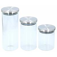 Set Van 3x Stuks Glazen Snoeppotten / Voorraadpotten - 650 Ml - 950 Ml - 1400 Ml - Voorraadbussen Set Met Deksel