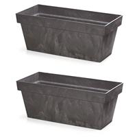 2x Kunststof Betonlook Plantenbak/bloembak Antraciet 40 Cm - Tuin Decoraties