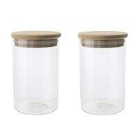 Set Van 2x Stuks Voorraadpotten/bewaarpotten 500 Ml Glas Met Houten Deksel℃- Voorraadbussen