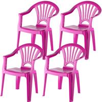 4x Stuks Fuchsia Roze Stoeltjes Voor Kinderen 51 Cm - Tuinmeubelen - Kunststof Binnen/buitenstoelen Voor Kinderen