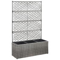 Vidaxl Latwerkplantenbak Verhoogd Met Potten 83x30x130 Cm Rattan Grijs