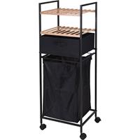 Bamboe Houten Badkamer Kastje/trolley Met Wasmand 109 Cm - Badkamermeubels/badkamerkasten - Bijzetkastje Met 2 Plankjes