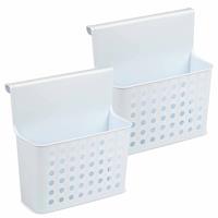 2x Badkamer/keuken Hang Opbergmandjes/organizers Wit 26 Cm - Hangmandjes/kastmandjes - Shampoo/douche Rekjes