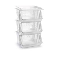 3x Witte Opberg Kratten/kasten/organizers 62 Cm - Stapelkratten - Stapelbare Manden/bakken Om Spullen In Op Te Bergen