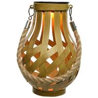 Solar Lantaarn Ijzer Goud Met Vlam Effect 18,5 Cm - Tuinlantaarns - Solarverlichting - Tuinverlichting