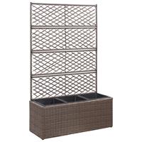 vidaxl Hochbeet mit Rankgitter 3 Töpfe 83×30×130cm Poly Rattan Braun