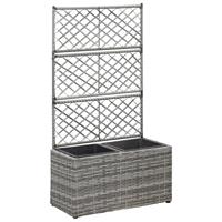 vidaxl Hochbeet mit Rankgitter 2 Töpfe 58×30×107cm Poly Rattan Grau