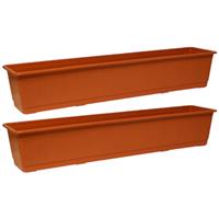 Set Van 2x Stuks Plantenbakken Terracotta Rechthoekig 80 X 17,5 X 14,5 Cm - Bloembakken/plantenbakken Voor Binnen/buiten