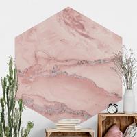 Klebefieber Hexagon Fototapete selbstklebend Farbexperimente Marmor Rose und Glitzer