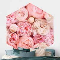 Klebefieber Hexagon Fototapete selbstklebend Rosen Rosé Koralle Shabby