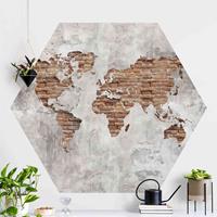Klebefieber Hexagon Fototapete selbstklebend Shabby Beton Backstein Weltkarte
